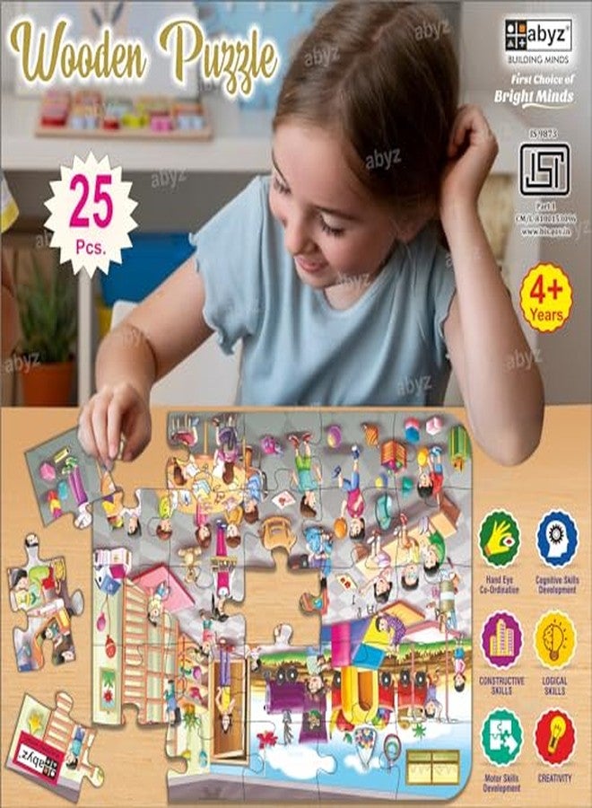 ABYZ Wooden Jigsaw Puzzle - Play School Playset for Fun Educational & Little Explorers, 25-Pieces & Pack of 5 Fun Games with Multicolor | Birthday Gift for (4-6 Years) Age Kids. - Image 5